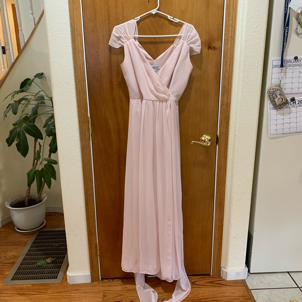 blush wrap prom/formal dress w/ sleeves